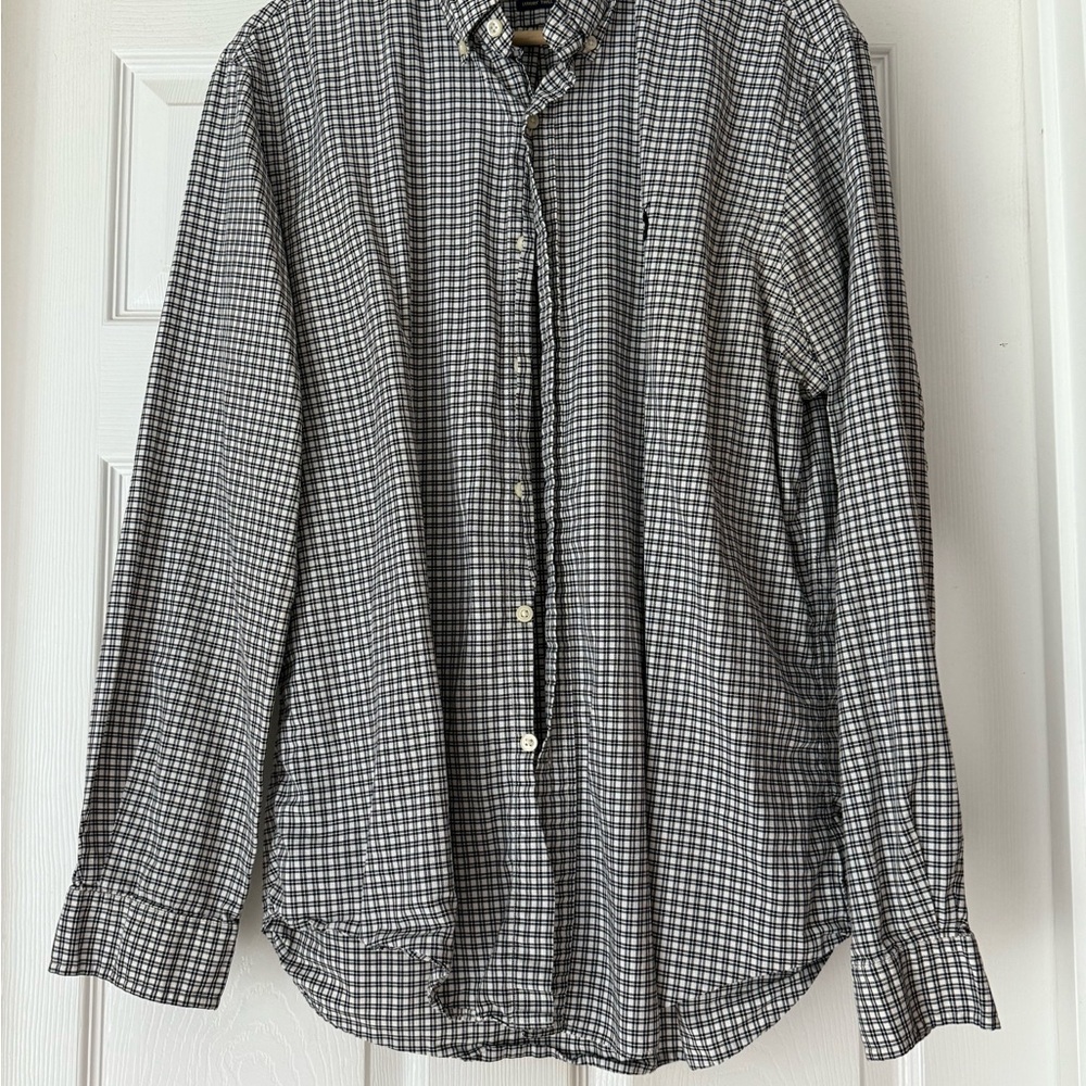 Ralph Lauren Black and White Luxury Twill Plaid Shirt